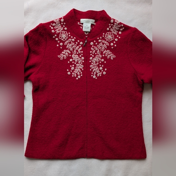 Vintage Appleseed's Women's Red Cardigan 100% Wool Embroidered Feminine Size M - Picture 8 of 14